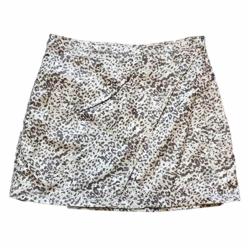 NWT Free People Fakeout Skirt Womens Leopard Print Faux Leather Mini Beige Sz 10